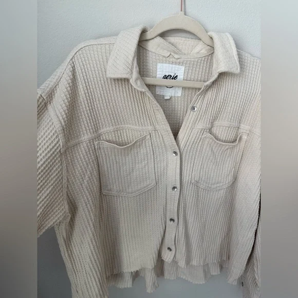 Aerie Waffle Knit Oversized Cropped Shacket Small - Picture 4 of 8